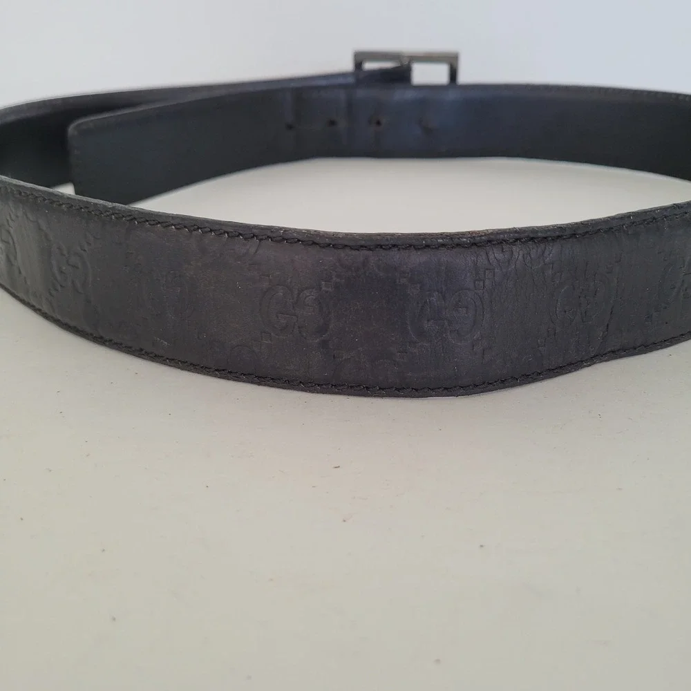 Gucci Guccissima Black Leather Belt‎ 146429 Square Buckle Size 90 36 Mens